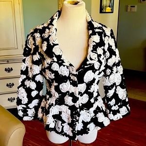 D&Y one-of-a-kind blazer… With black and white roses. Stand out from crowd